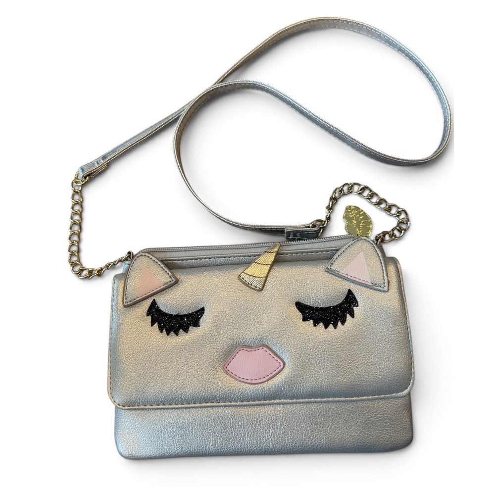 Betsy Johnson Luv Betsey Julia Unicorn Metallic Silver Purse Crossbody Bag